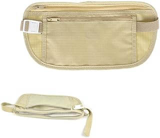 Travel Money Belt Hidden Wallet Passport Money Waist Bag with Adjustable Elastic Strap for Security Pouch Passport Cash Money Waist Bag Money Hip Pouch Convenient and Practical(Khaki,26*13cm)