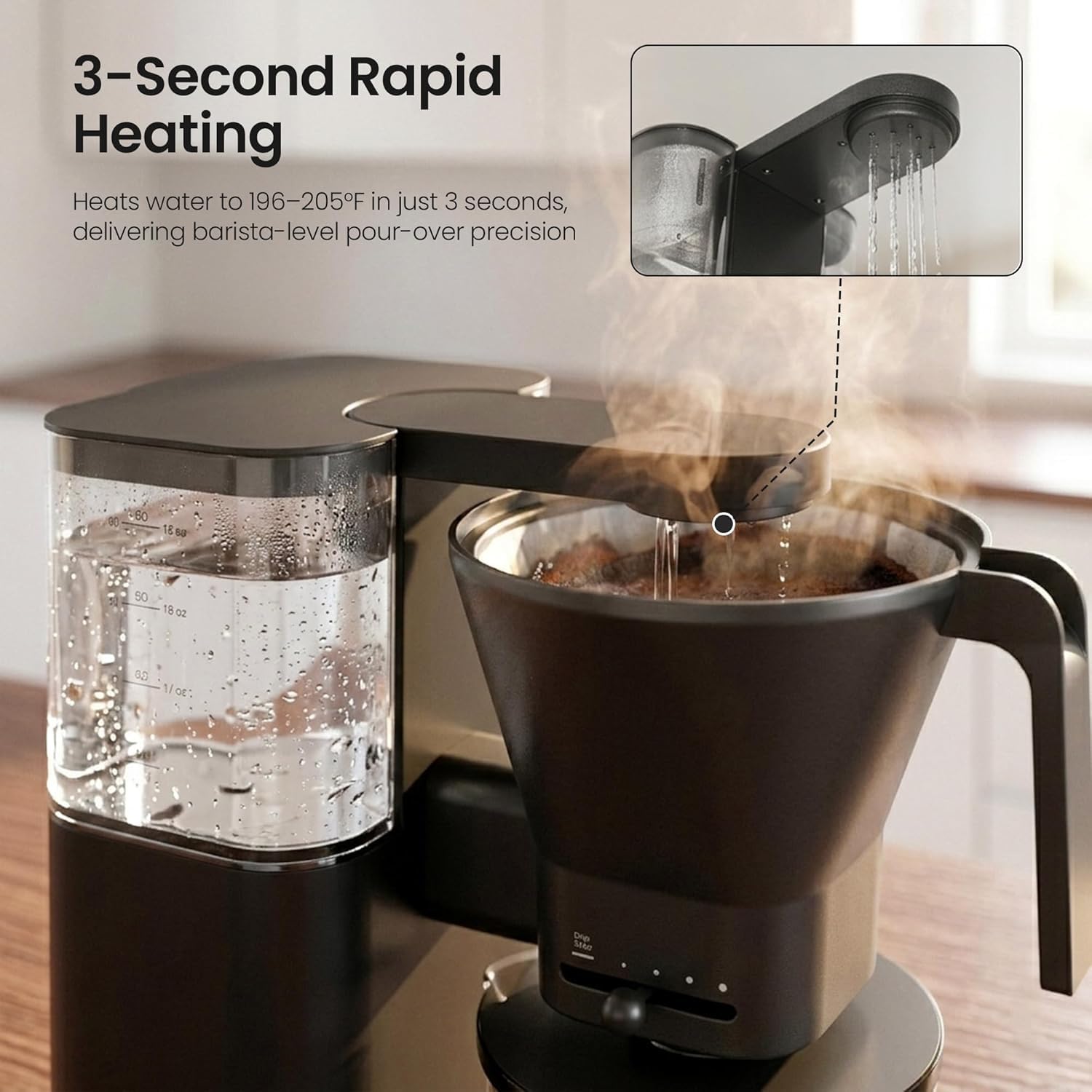 Kismile SCA-Certified 8-Cup Drip Coffee Maker with Pour-Over Control | 3-Second Heating at 197–205°F, Adjustable Flow, Removable 1.25L Water Tank, 20-Min Cold Brew and 40-Min Keep Warm