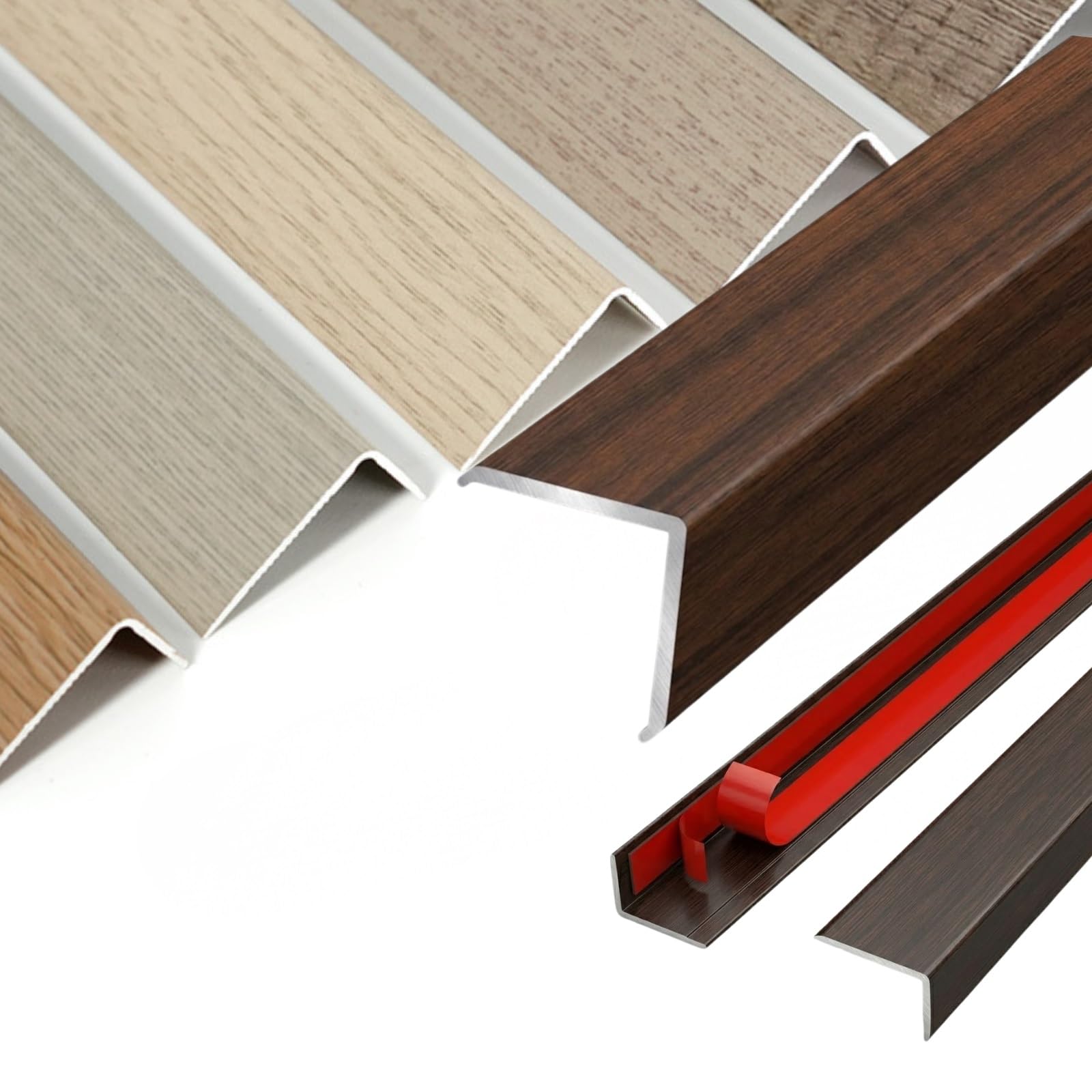 Self Adhesive L Shaped Floor Transition Strip, Aluminium Wood Effect Edge Trim, 90 Degree Angle Transition Strip Door Bar for Laminate Flooring(Light Walnut,W25*H10mm*L0.9m)