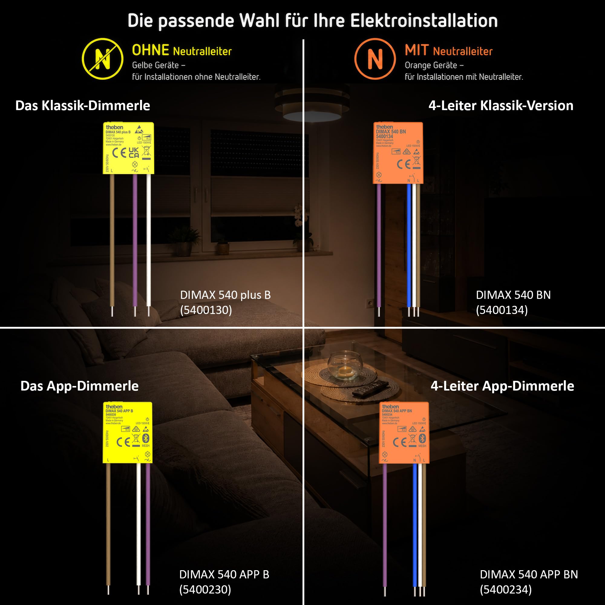 Theben 5400134 DIMAX 540 BN Unterputz-Dimmer elektronisch | Mini UP-Universaldimmer, 4-Leiter-Version, 32,7 x 26,6 x 9,6 mm, bis zu 100 m Kabellänge möglich, Memoryfunktion