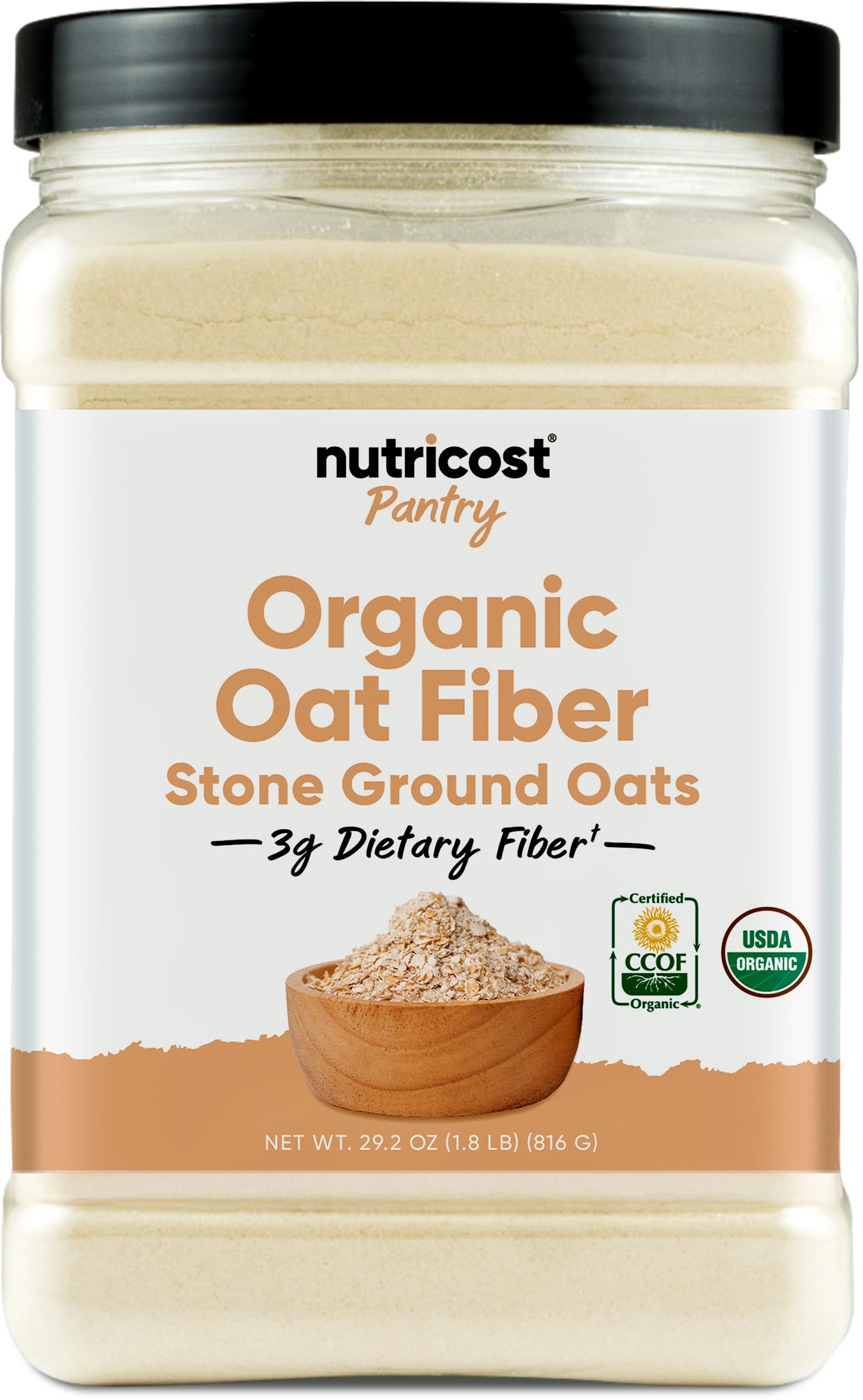 Nutricost Pantry Organic Oat Fiber (1.8 Pounds) Stone Ground Oats - 3 Grams of Dietary Fiber, USDA Organic