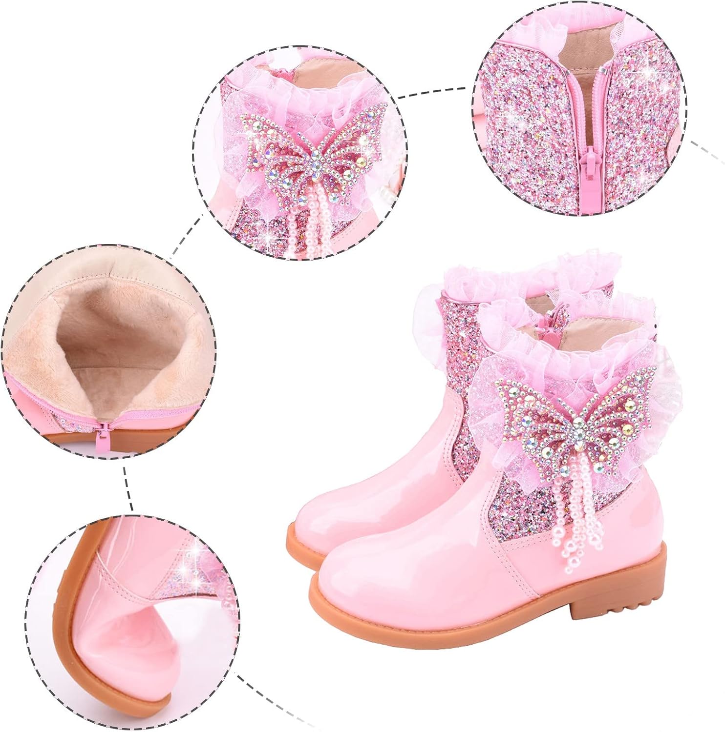 Toddler Girls Booties Little Kid Shoes Short Boots Girls Snow Boots Cotton Boots Princess Shoes Black Baby Shoes (Pink, 10-10.5 Years Big Kids)