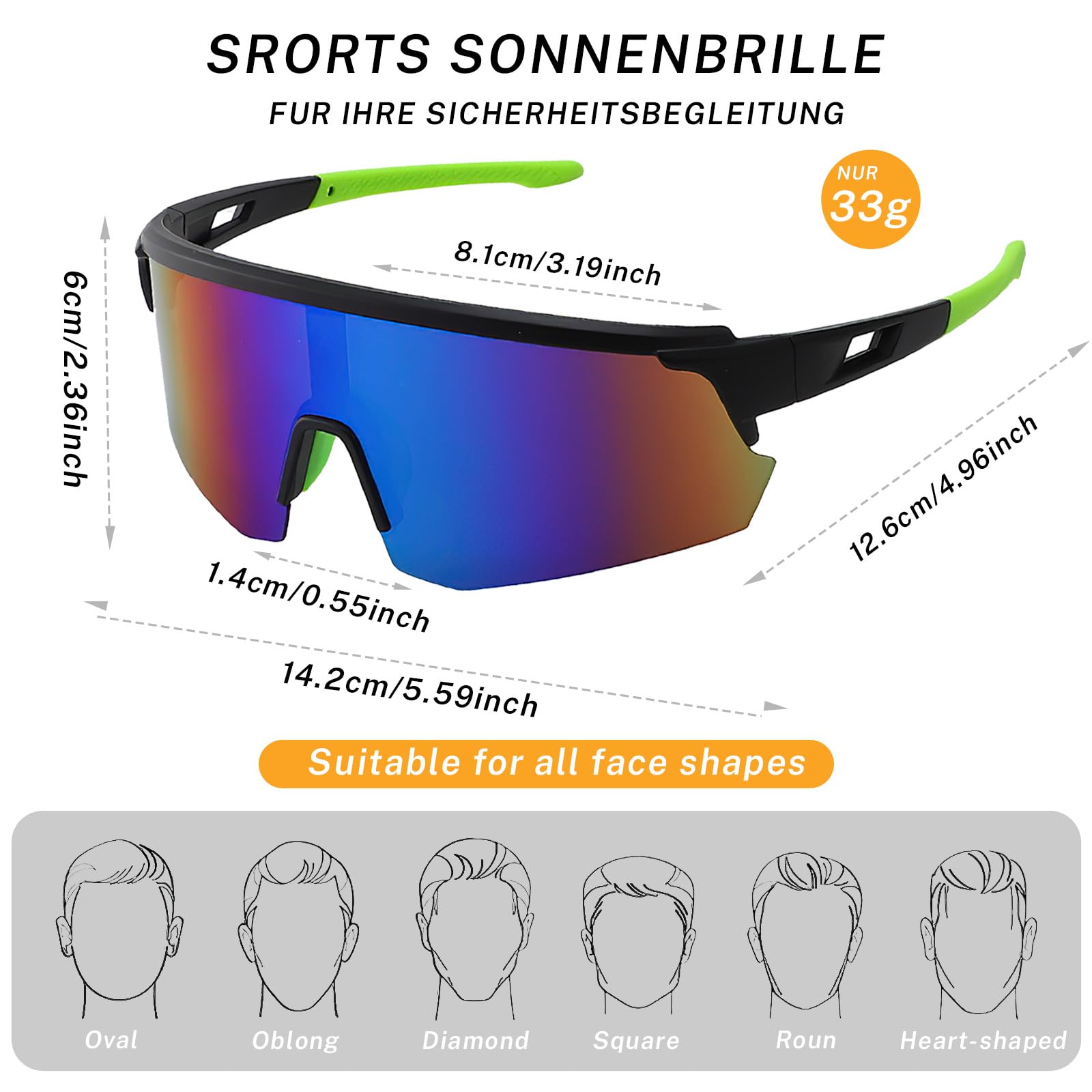CIYIN Occhiali da Sole Sportivi Polarizzati, Polarizzati Occhiali da Ciclismo, Occhiali Ciclismo Occhiali da Sole Sportivi per uomo e donna,per Bike,Sci,corsa,pesca