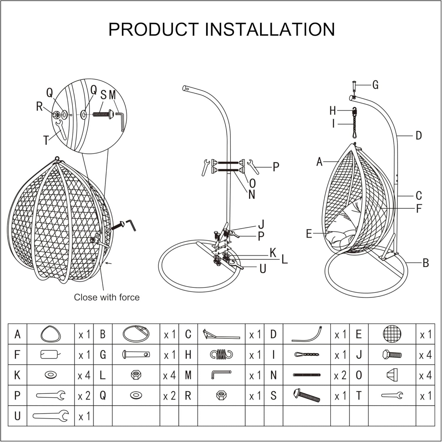 Hanging Egg Chair with Stand & Cushions, Outdoor and Indoor Hammock Rattan Swing Chair 350 lbs Capacity with Aluminum Steel Frame for Patio, Balcony, Backyard and Living Spaces (Light Grey)