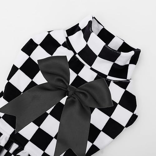 Miniatura 27 de CuteBone - Vestido de terciopelo para perro, cuello alto, falda de cachorro de búfalo rojo, traje de mascota, ropa de gato con lazo para el pelo