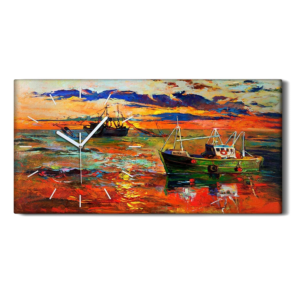Horloge Silencieuse Chambre Toile Mer sans Tic-Tac Tableau Mural Moderne