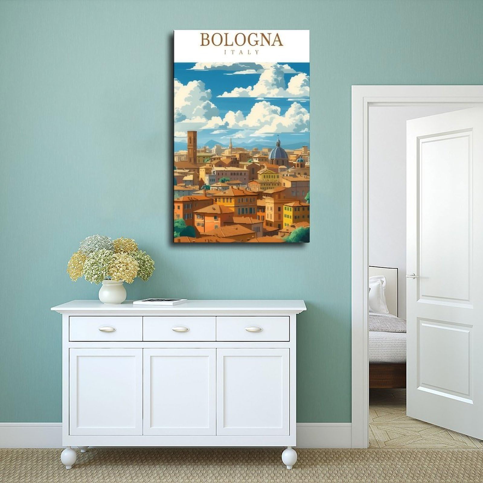 Poster su tela a tema viaggi Bologna, Italia (2), decorazione per camera da letto, ufficio, stanza, regalo, 40,6 cm L x 61 cm W