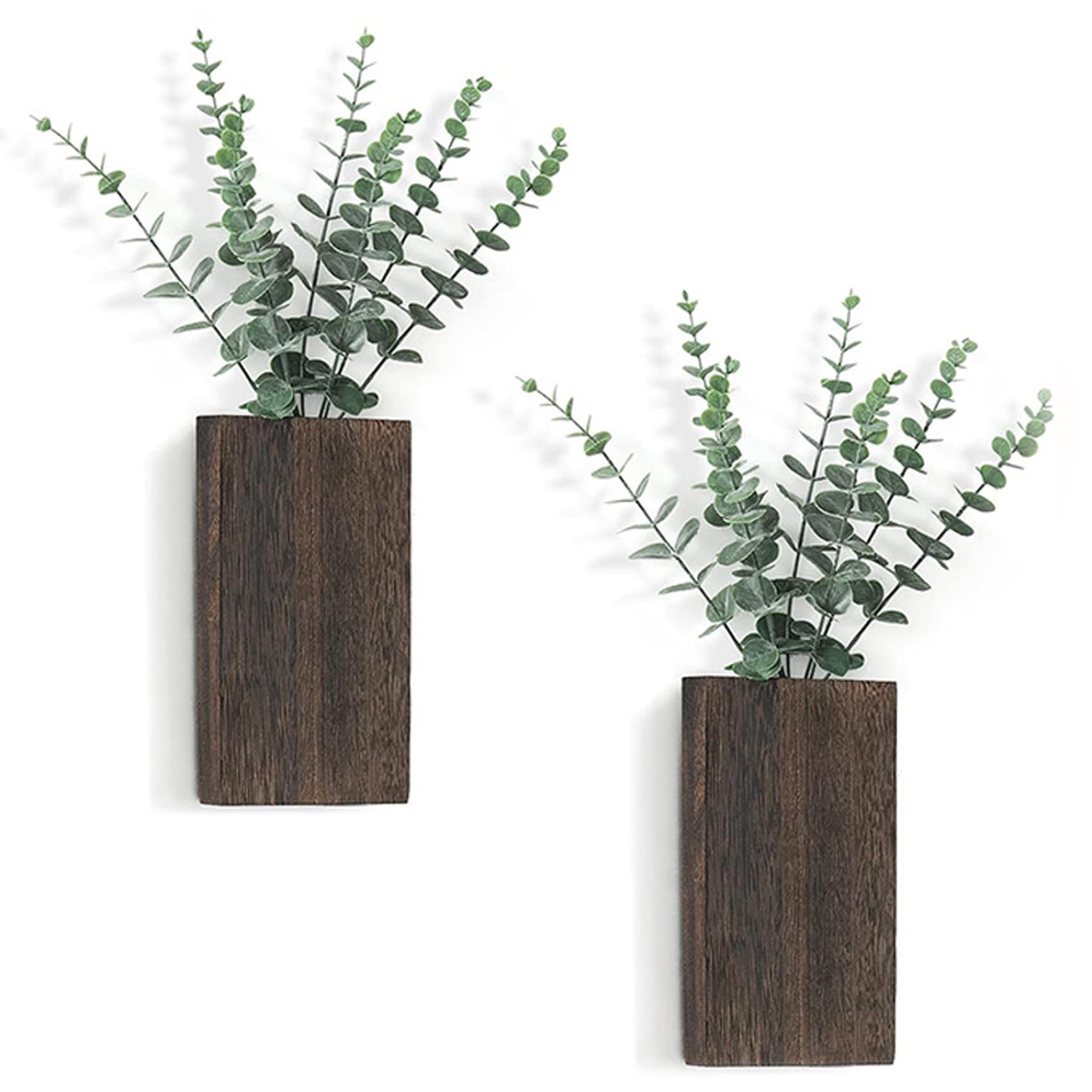 Gcroet 2PCS Wall Planter, Wooden Plant Wall Decor Vase with Artificial Eucalyptus, Wall Hanging Planter, Vertical Wall Decor for Bedroom Living Room