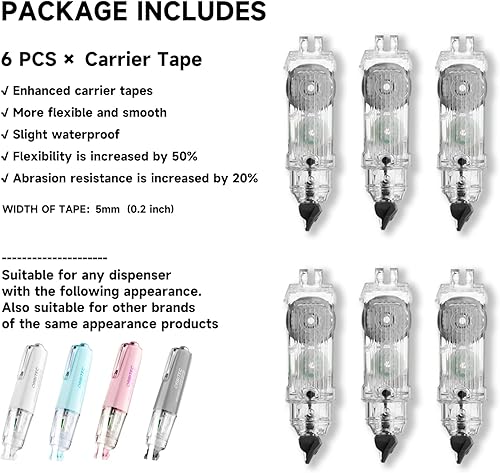 Miniatura 2 de Recambios de cinta correctora, cinta portadora para todas las cintas correctoras recargables de la serie DU, 6 unidades