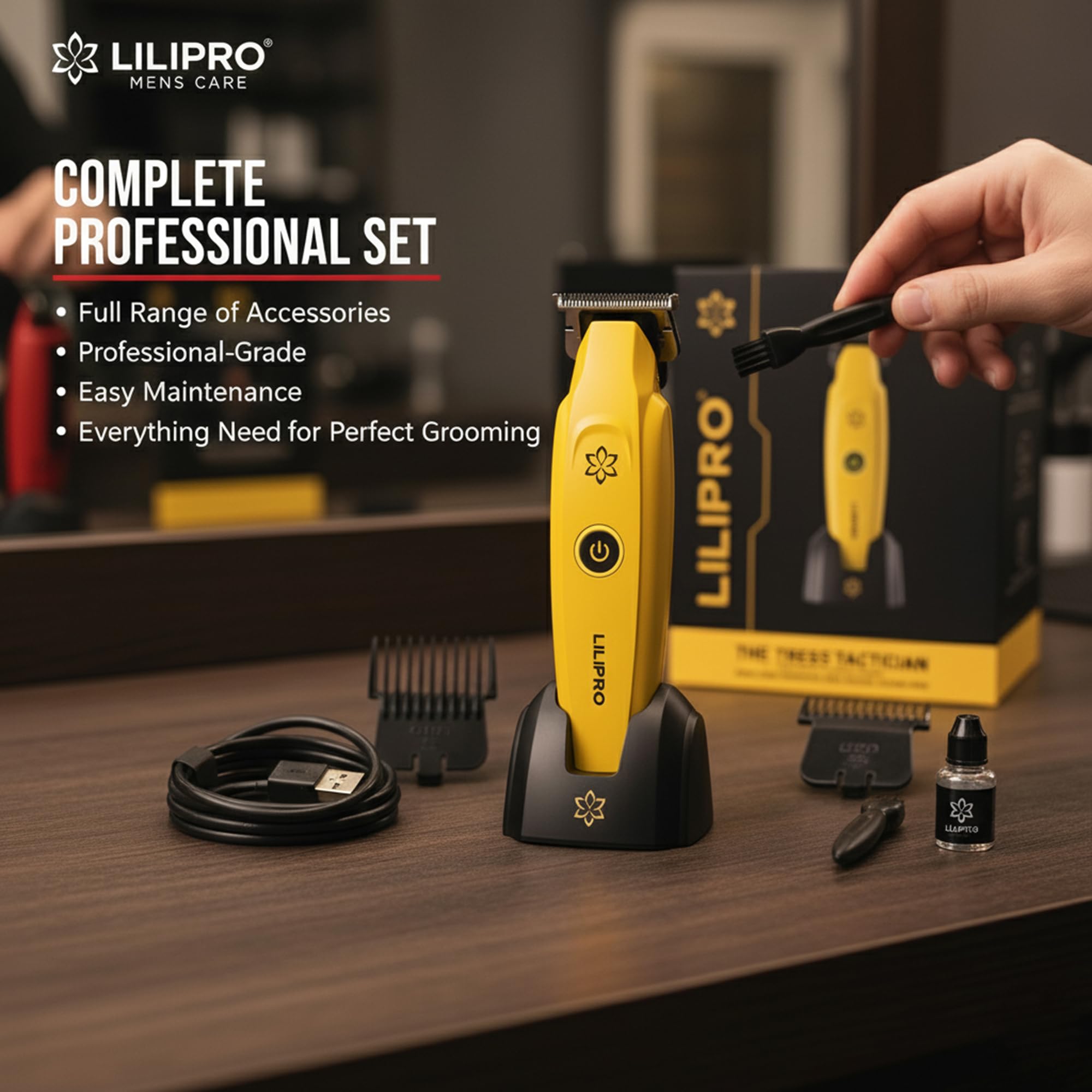 M12 Profi Herren Haarschneider & Barttrimmer | Professional Hair & Beard Trimmer – Zero-Gap DLC-T-Blade, 7500+ RPM, Kabellos, USB-C, 2000 mAh Akku, Leise & Präzise, Für Barber & Zuhause (Gelb)
