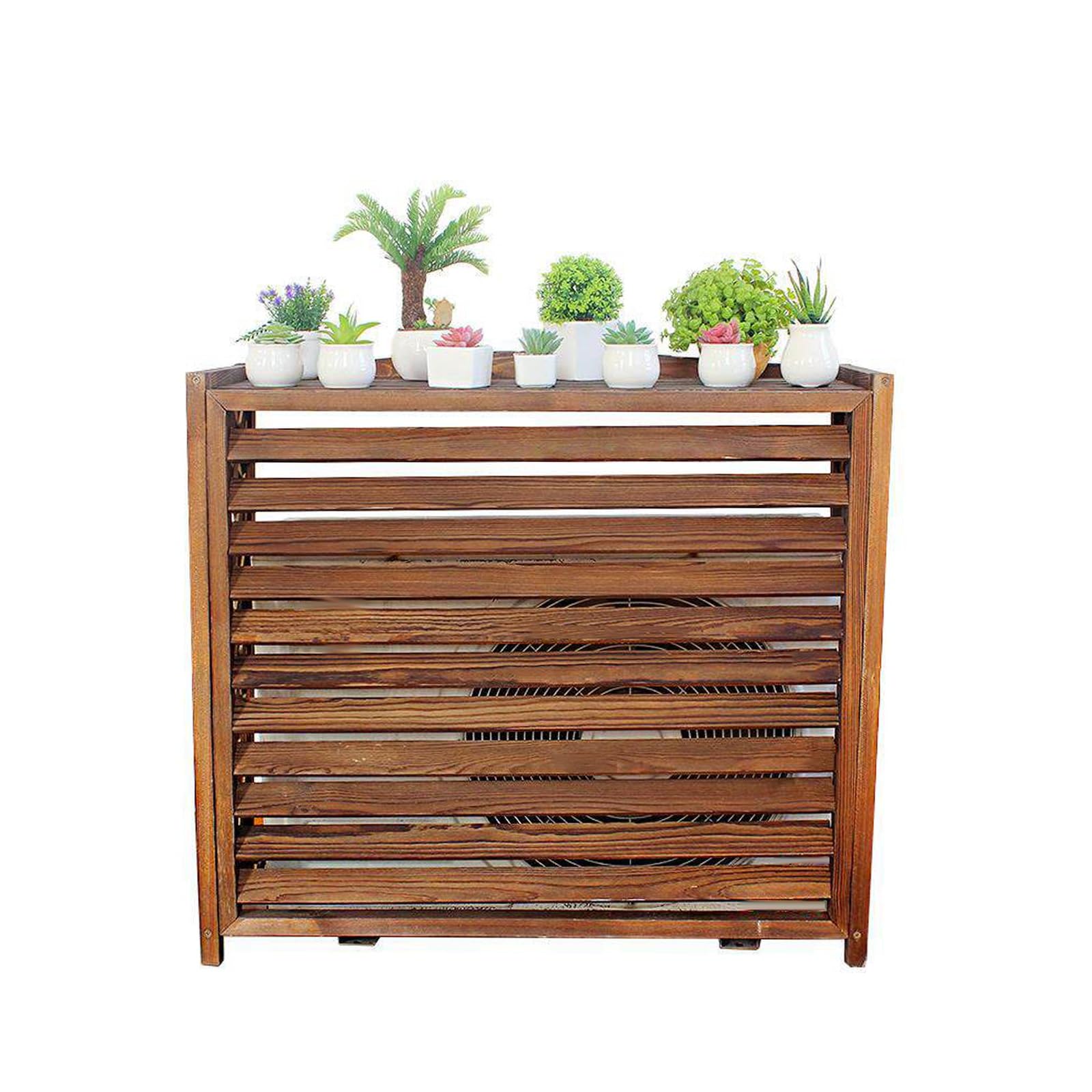 Grande couverture de climatisation en bois déco pour terrasse fleurie