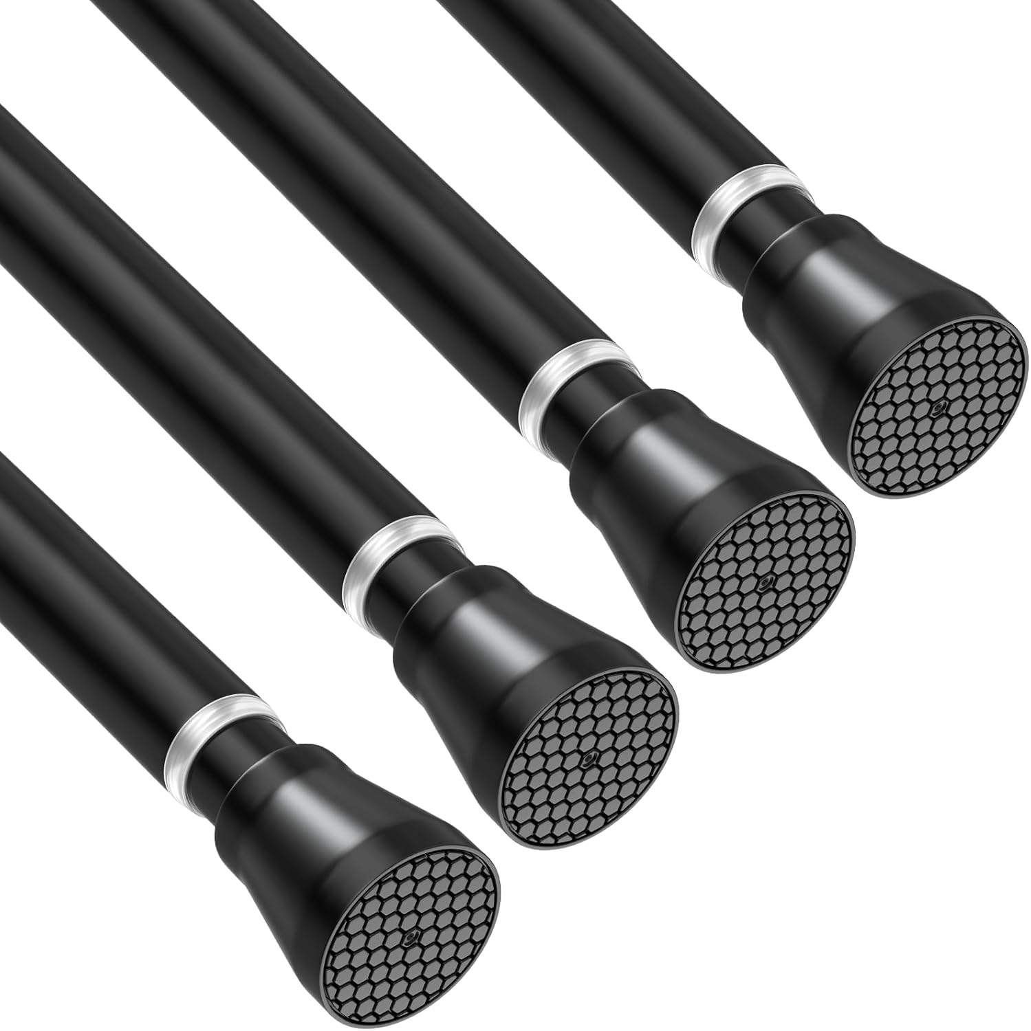 AIZESI 4PCS Black Shower Curtain Rod 30-64 Inch Adjustable Curtain Rods Never Rust & Non-Slip, No Drilling, Short Shower Rods Spring Tension Curtain Rod for Window Bathroom Doorway Closet