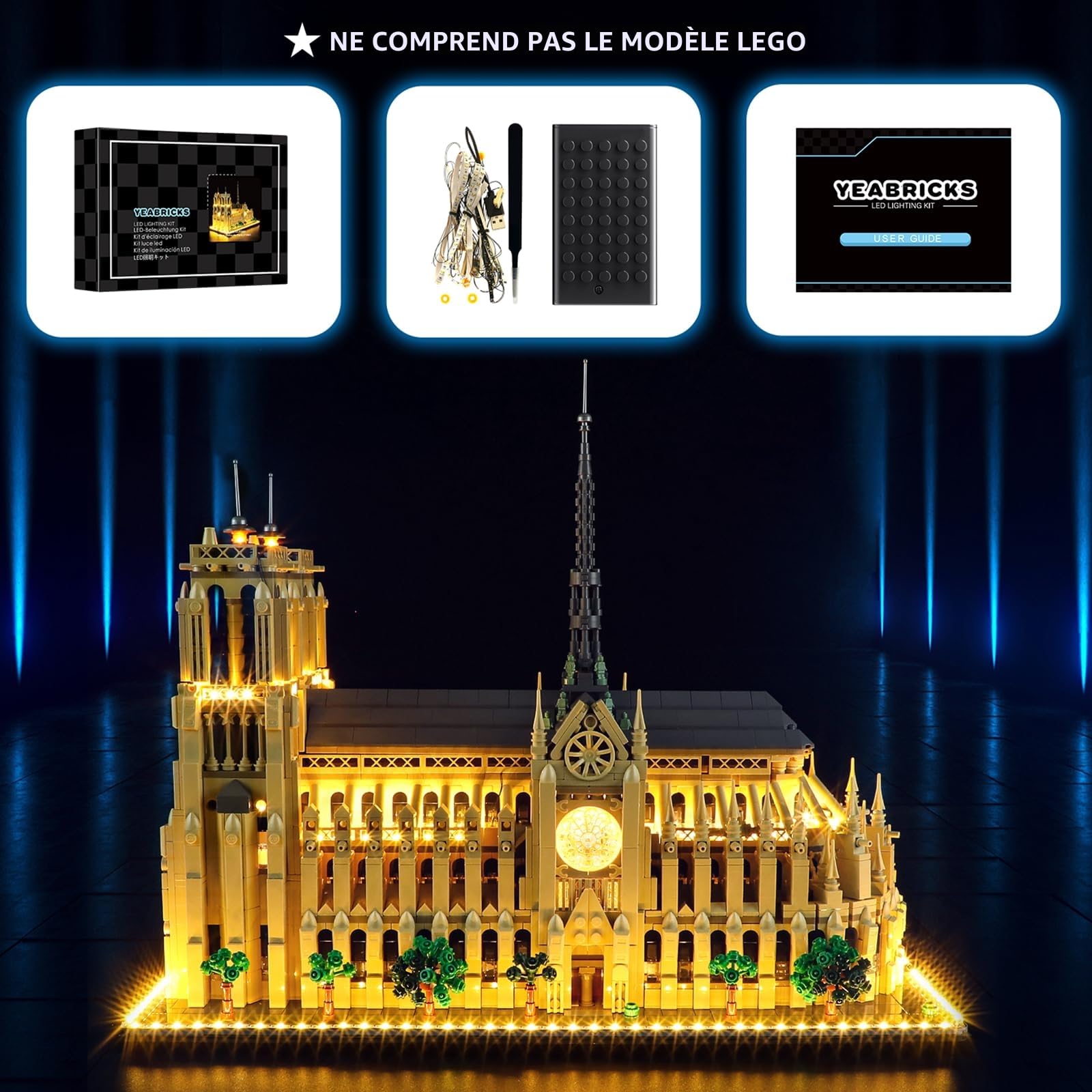YEABRICKS Lampe LED pour Lego-21061 Architecture Notre-Dame de Paris, modèle de blocs de construction (Lego Set non inclus)