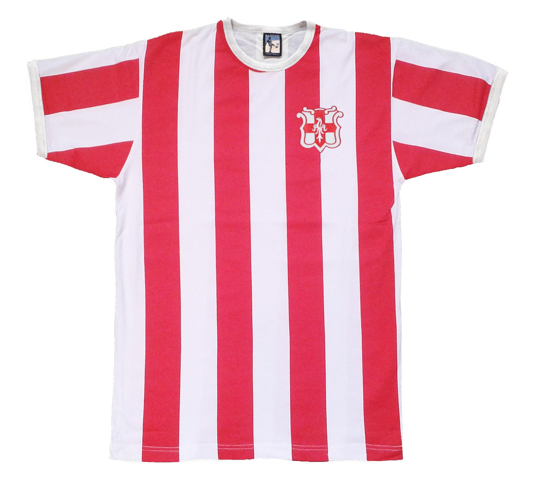 Old School Football Lincoln City 1940s-50s Retro T-Shirt, Red and White Stripes, Cotton Jersey (UK, Alpha, XXL)