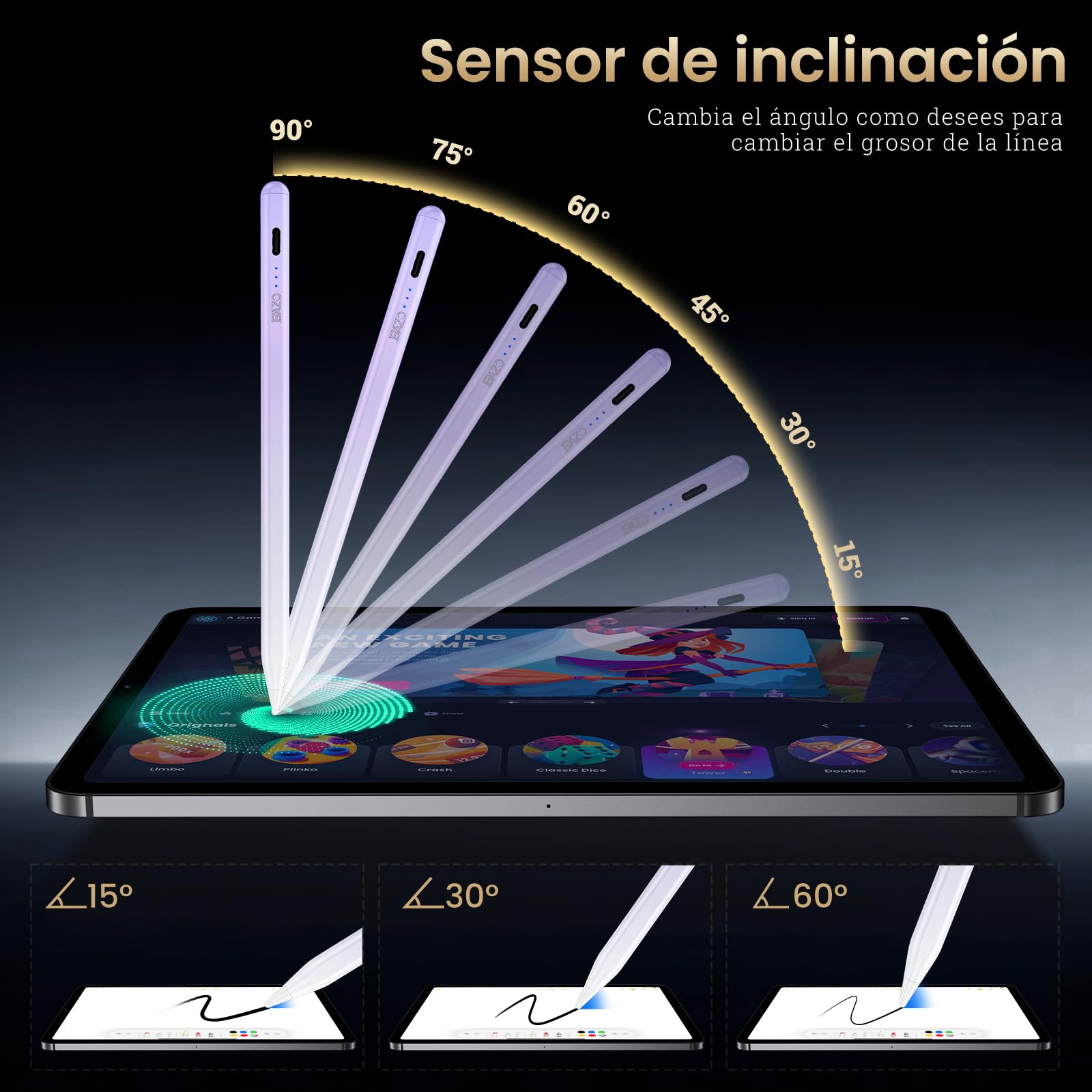 BAZO Lápiz para iPad 2018-2026 - Carga Rápida, Detección de Inclinación