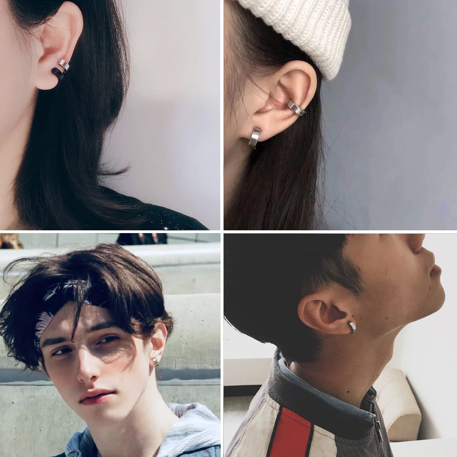 Pendientes de aro de acero inoxidable para hombre y mujer, 3 pares, Acero inoxidable 7
