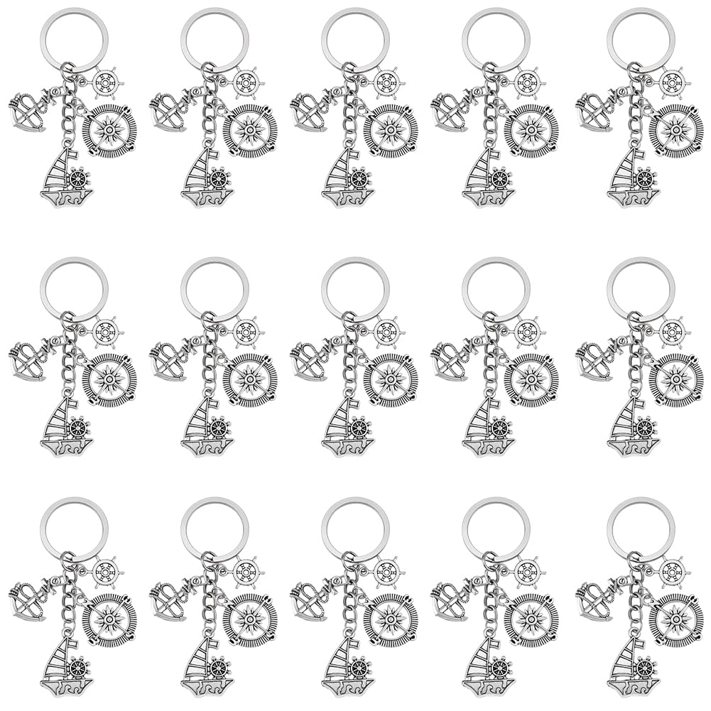 SUNNYCLUE 1 scatola Da 20 pezzi PortaCHIsavi A Forma di Barca A Vela PortaCHIsavi All'Ingrosso con Ancora In Lega D'Argento Souvenir Nautici per Spiaggia Mare Oceano Matrimonio Feste Estive Decorazion