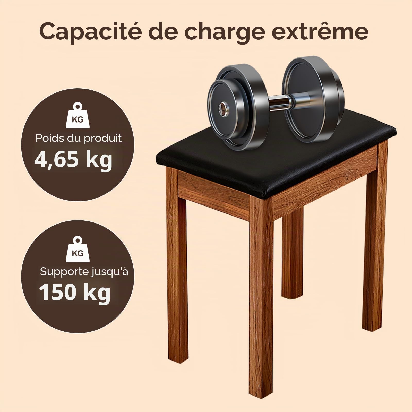 TERENCE Tabouret Piano Banc Piano Cadre en Bois Massif de Haute qualité Capacité de Charge exceptionnelle Coussin de siège Confortable et Pratique Polyvalence pour Usage Professionnel et Domestique