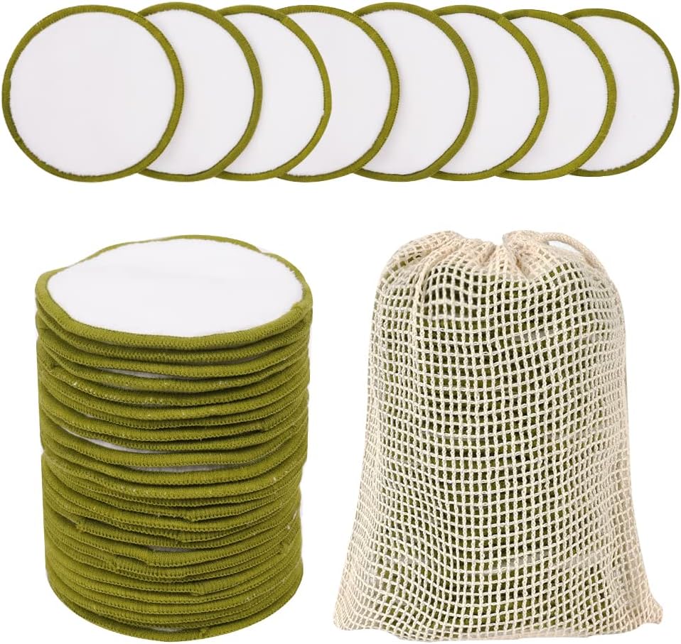 LOPHE Reusable Makeup Remover Pads, 24 Pieces Eco-friendly Washable Bamboo Microfiber Makeup Remover Pads with Mesh Wash Bag, Facial Cleansing Puff for All Skin Types Gift for Women