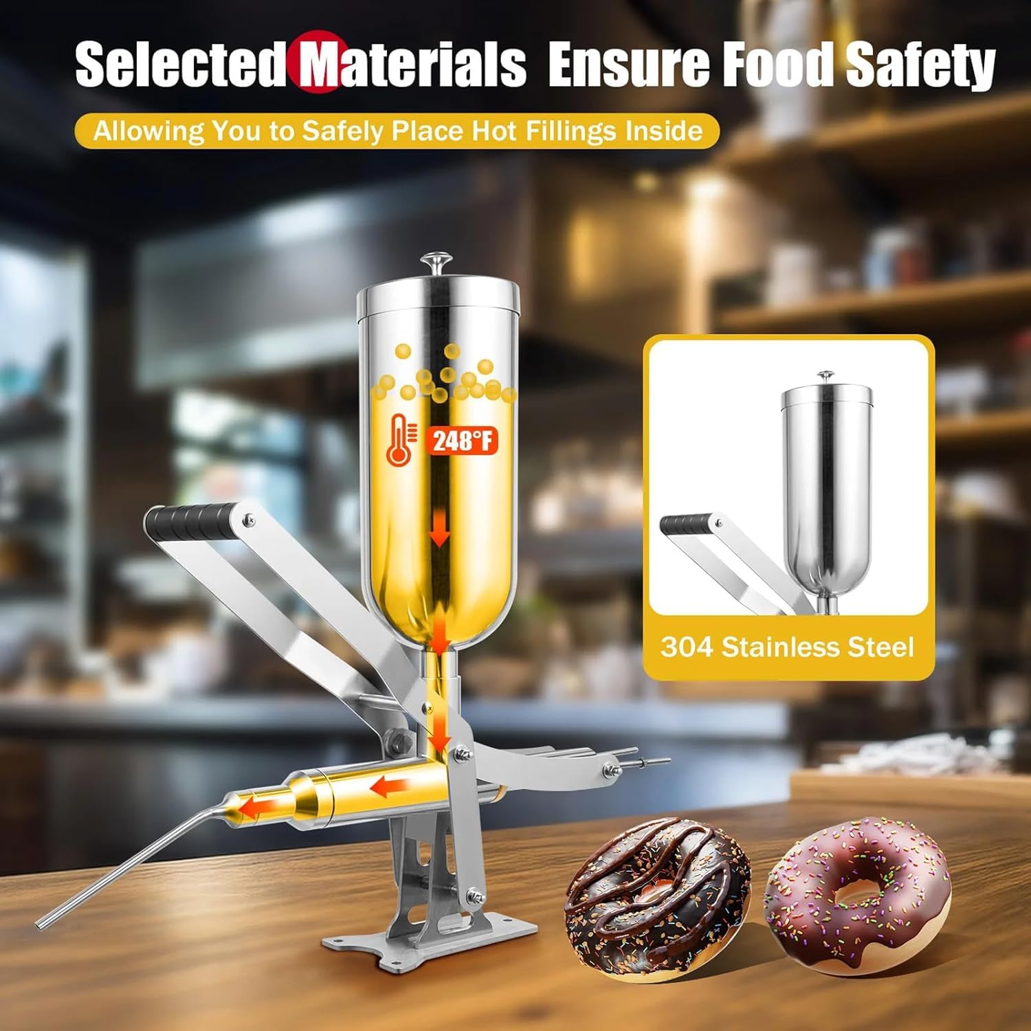 Manual Donut Filling Machine - 304 Stainless Steel Cream Injector Jam Dispenser 5L Hopper 4 Nozzles for Pastry — view 3