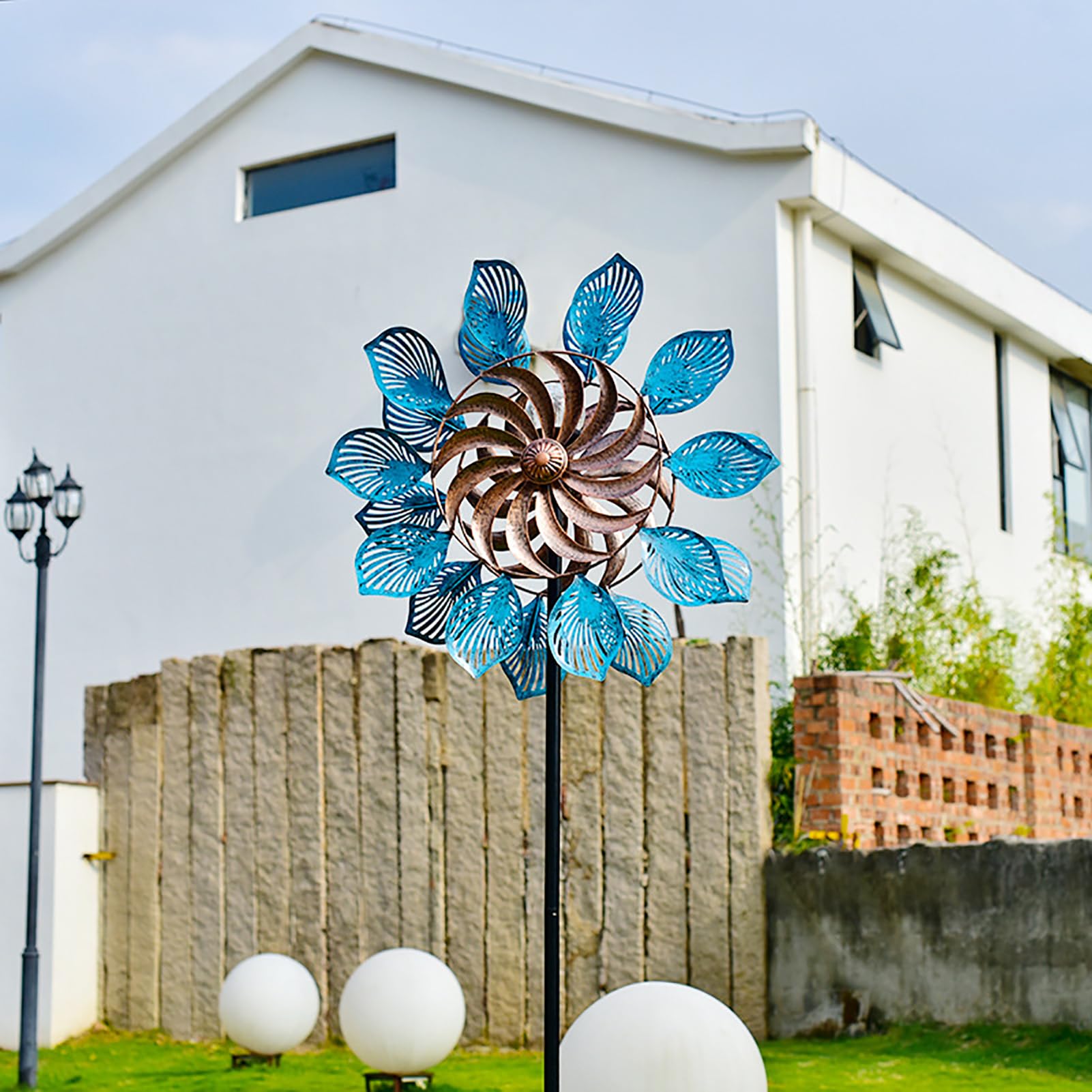 Girandola a Vento in Metallo,200cm Grandi Mulini A Vento da Giardino Girevole a 360 Gradi,Mulino a Vento for Giardino Esterno Terrazza Decorazione del Paesaggio del Cortile del Prato