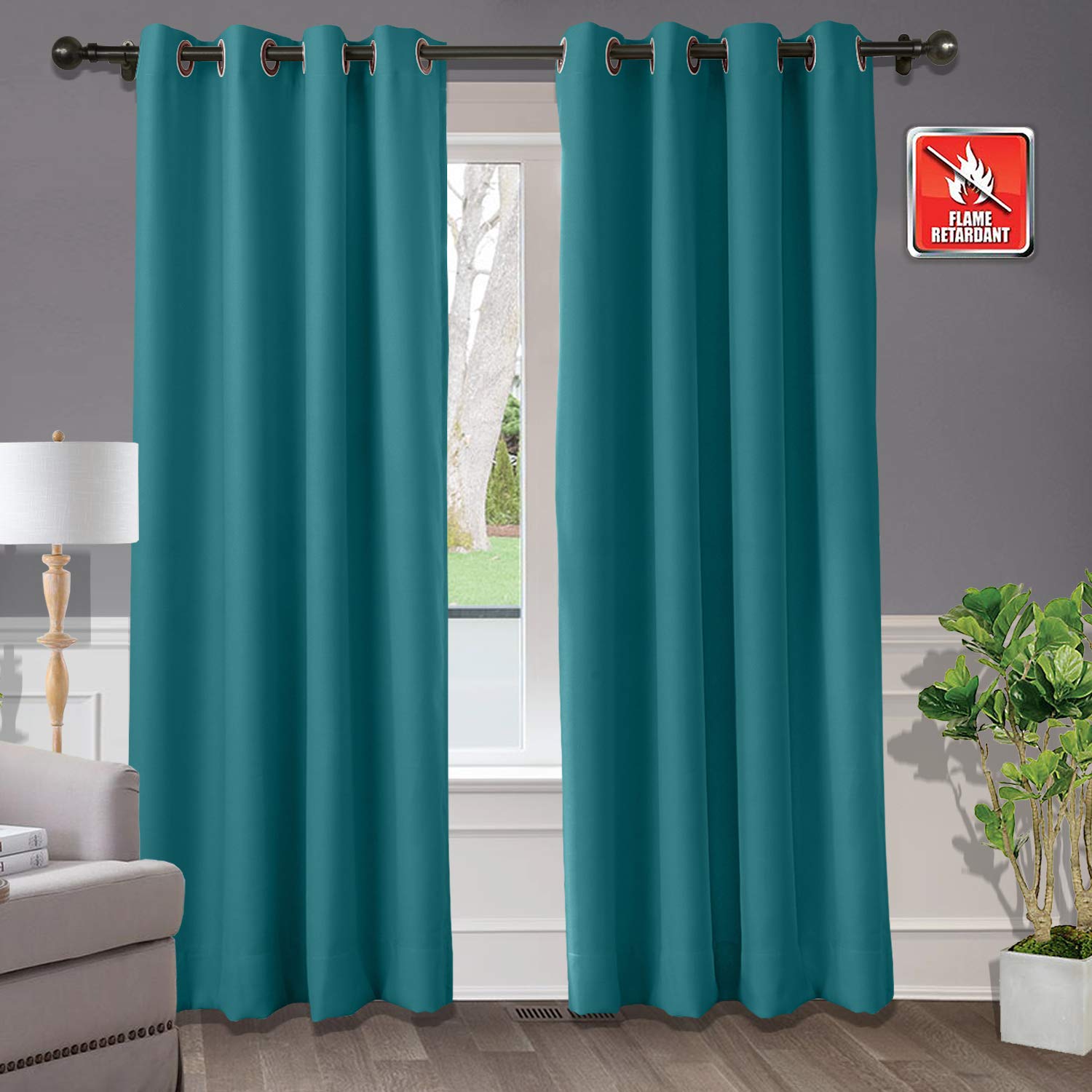Tende oscuranti isolanti termiche blu Saxony, resistenti al fuoco e ignifughe, 213,4 x 259 cm (larghezza x lunghezza), ideali per casa, ufficio, hotel e cinema, con occhielli in bronzo (1 pannello)