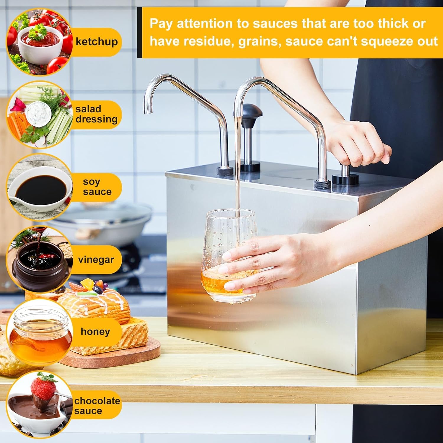 Generisch Saucenpumpspender aus Edelstahl, 3,7 l, ideale Gewürzstation für Ketchup, Salaessings, Marmeladen und Gewürzsoßen, langlebiges und stilvolles Design