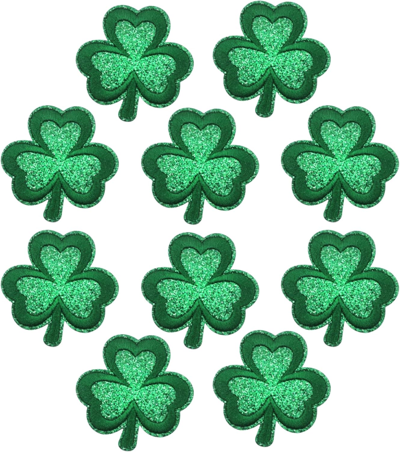 St. Patrick's Day Embroidered Patches (10-Pack) - Green Shamrock Appliqué Iron On & Sew On for Clothing, Uniform, Bag, Hat Accessory Decor