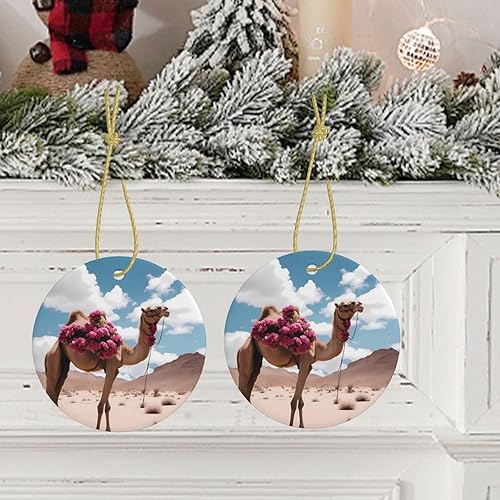 Miniatura 9 de Beautiful Camel Round Ceramic Pendant with Hole and Gold Rope for Christmas and New Year Hanging Decoration at Home