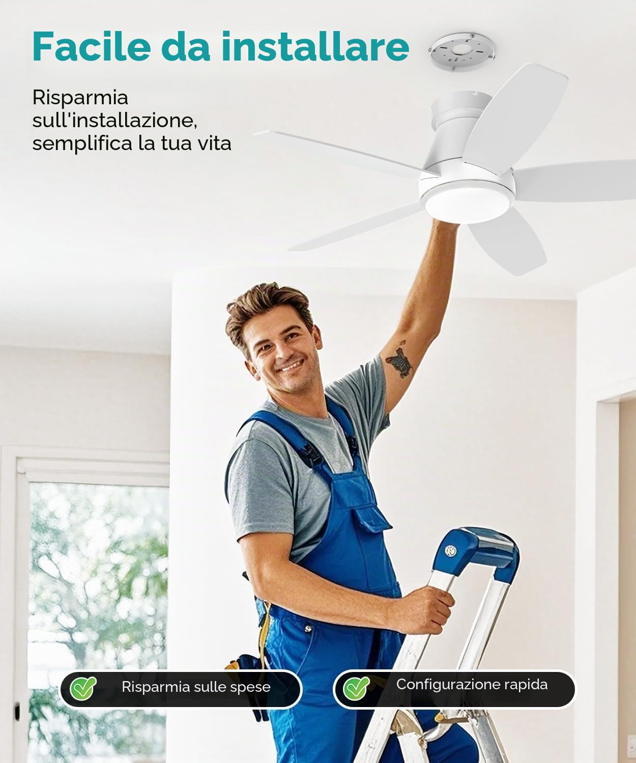 106CM Silenzioso Ventilatore da Soffitto con Luce e Telecomando &APP,0%-100% Dimmerabile 5 Pale Lampadario con Ventilatore,6 Velocità DC Reversibile Pale da Soffitto con luce