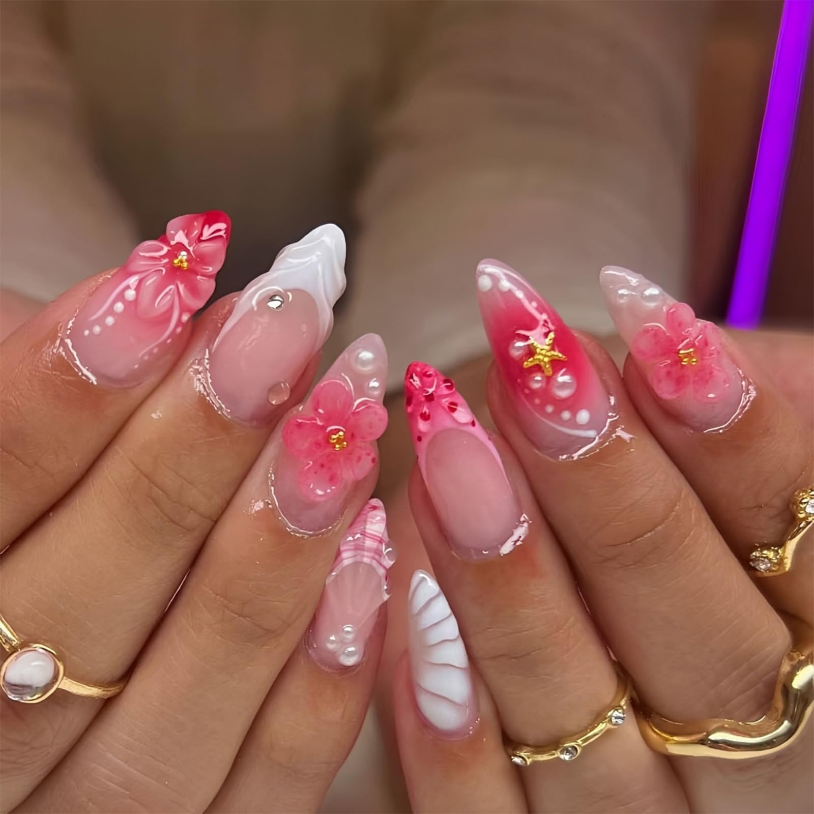 24-Piece Press On Nails with Red 3D Flower Design, ABS Fake Nails for Women, Quick Stick On Nails for Daily DIY Manicure and Party Dress Up-image-37
