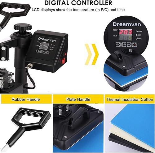 Miniatura 3 de Máquina de prensa de calor 8 en 1 para camisetas, máquina profesional de transferencia de calor, máquina de transferencia de calor de 12 x 15
