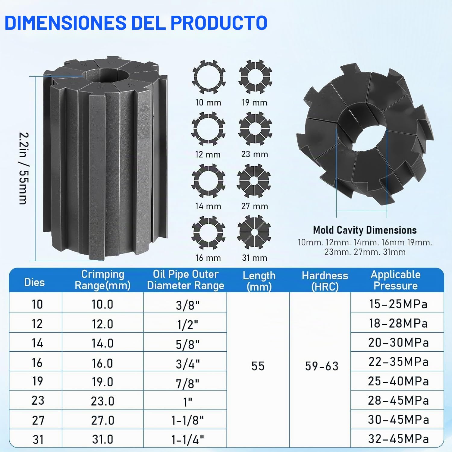 Máquina Crimpadora Profesional de Mangueras Hidráulicas de 220V con 10 Matrices – Herramienta Portátil con Final de Carrera para Aire Acondicionado, Maquinaria Agrícola y Automoción.
