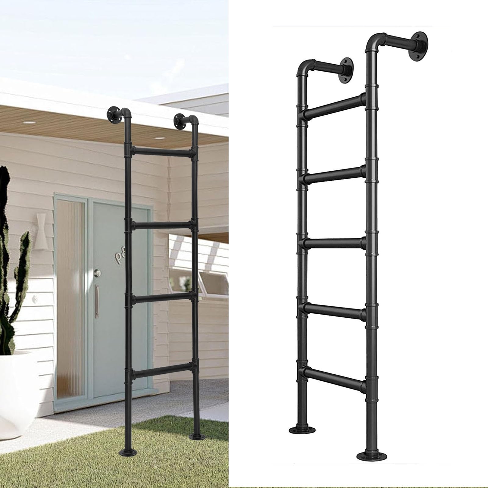 Escabeau en métal de sol 210 cm avec marches stables pour accès puits et sous-sol