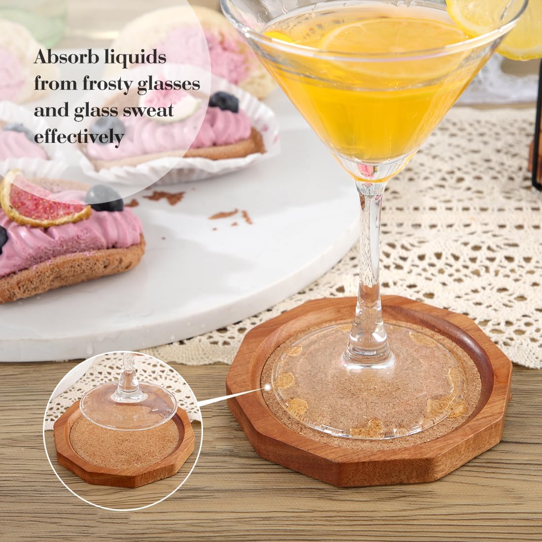 Wood Cork Coasters for Drinks Absorbent with Holder, 4.33in Decagonal Shape Acacia Wood Coaster Set Drink Coasters for Cups, Mugs, and Glasses - Handcrafted, Durable, and Stylish - Image 7