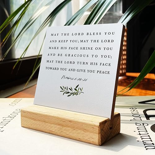 Miniatura 12 de Letrero de madera con versículos bíblicos con texto en inglés "Country Be Still and Know That I am God", decoración de escritorio cristiana