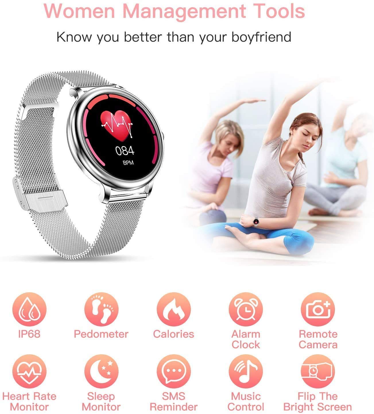 ZStarlite Smartwatch voor dames en heren, IP68 waterdicht