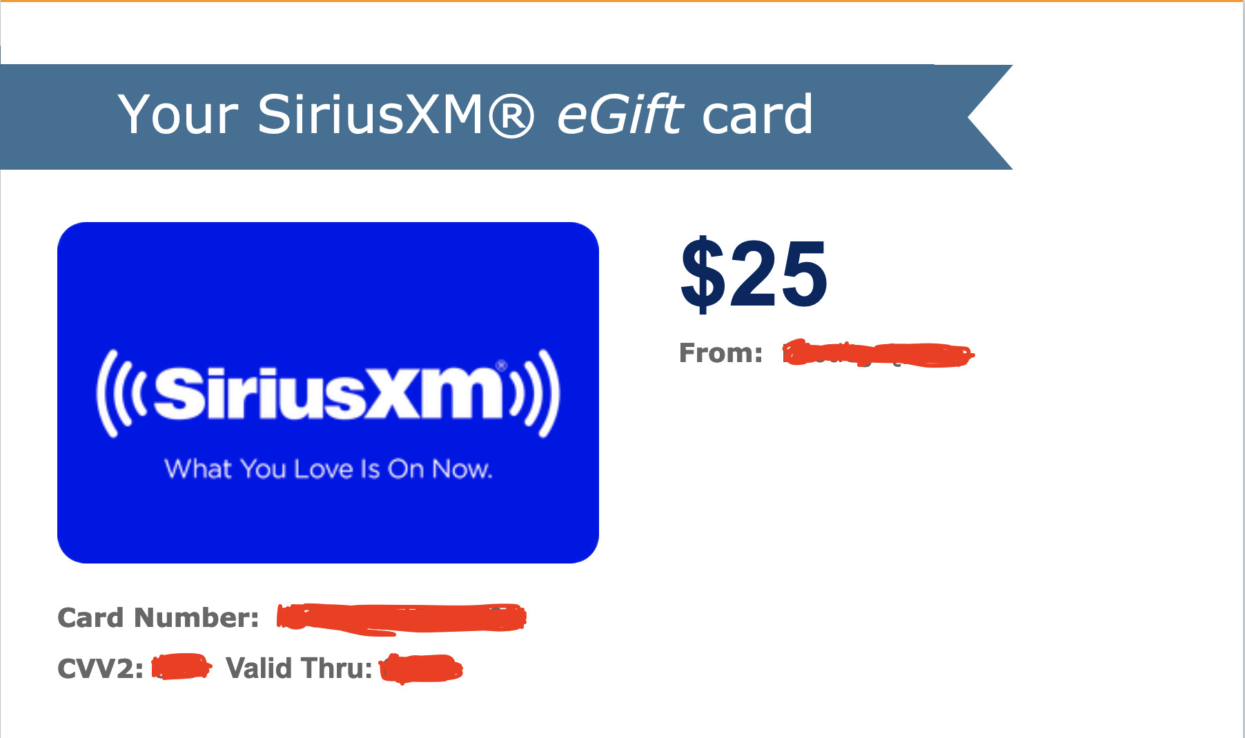SiriusXM eGift Card Gift Cards