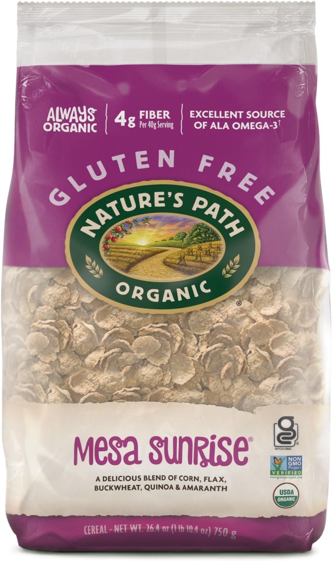 Nature's Path Organic Mesa Sunrise Cereal, 26.4 oz (Pack of 1), Flax Seeds, Quinoa, Amaranth, Gluten Free, Earth Friendly Packaging