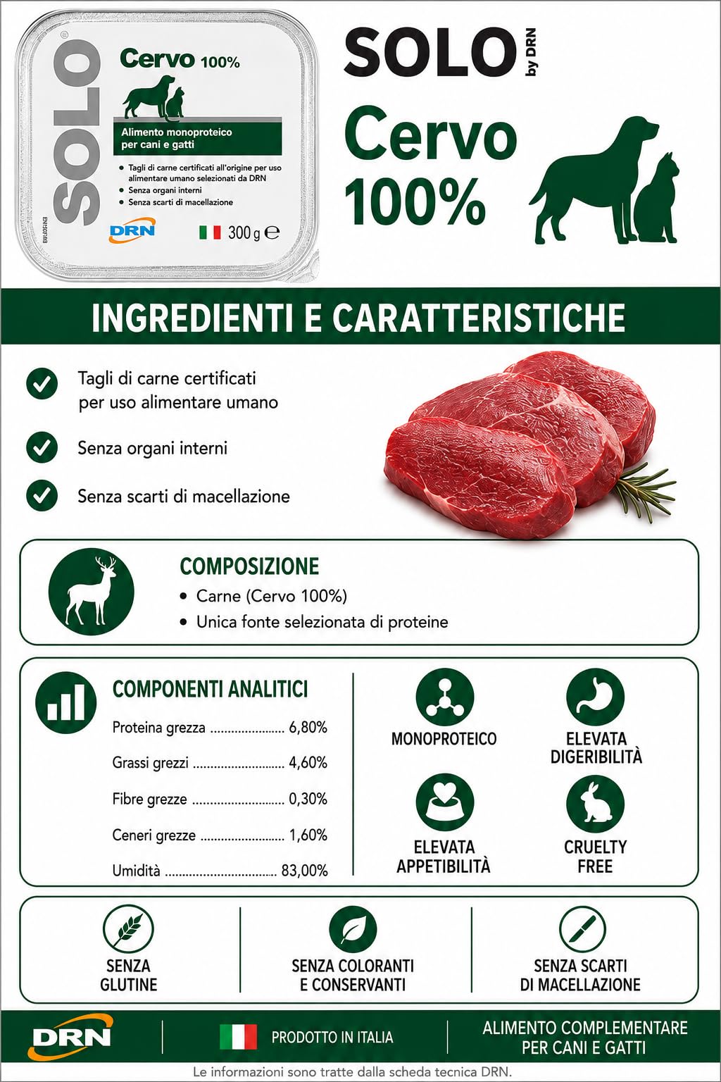 DRN SOLO CERVO 300 gr - confezione da 18