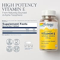 Vista 2 de SOLARAY Cápsulas de cápsulas blandas de vitamina E de 1000 UI, 670 mg - d Alfa tocoferol Vitamina E Suplementos - Salud de la piel, función cardíaca