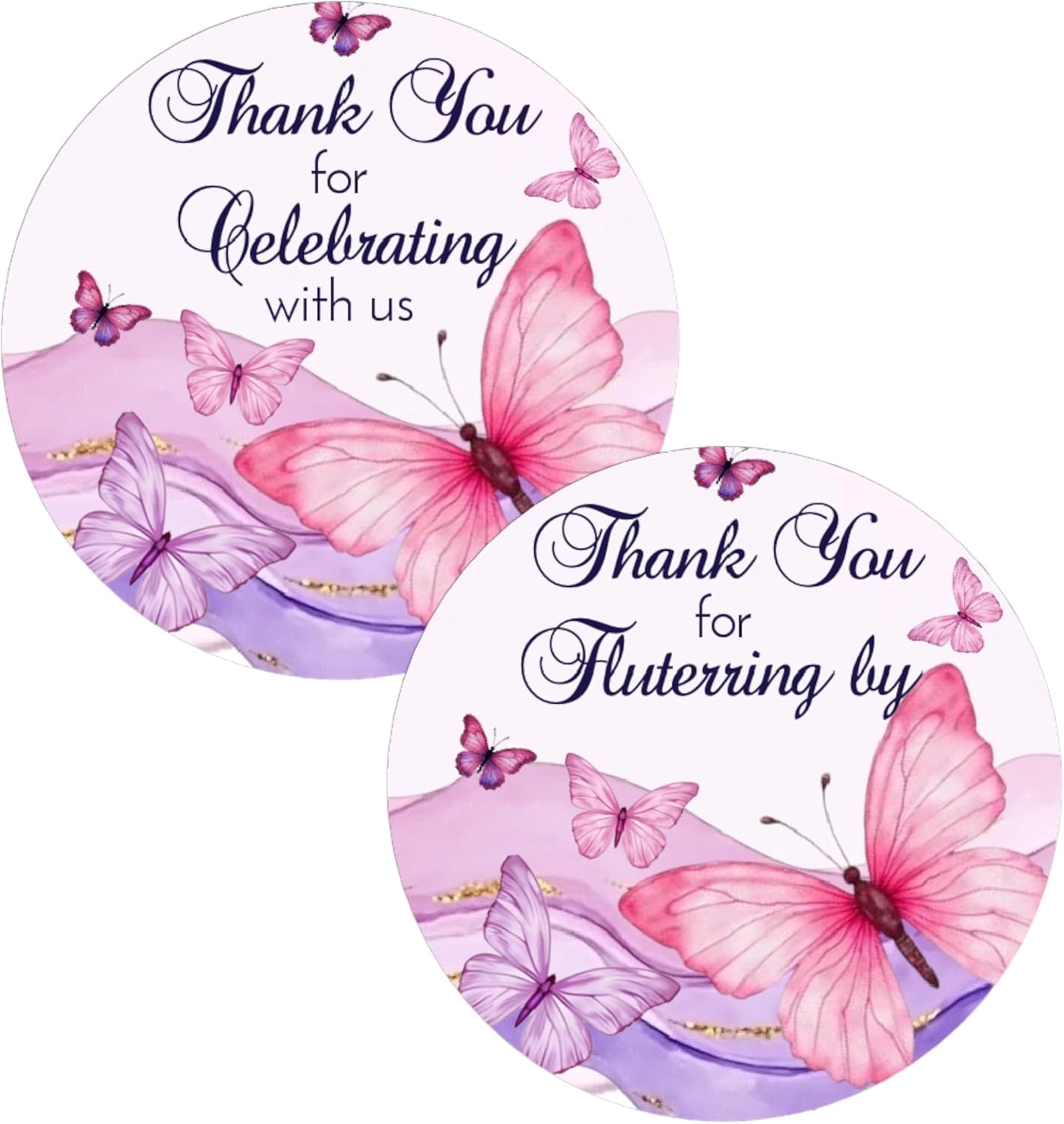Butterfly Party Favor Labels, Thank You Stickers for Baby Shower Birthday Party Supplies Decorations for Girls, 40 pcs, 2" Diameter