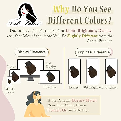 Miniatura 4 de Full Shine Extensión de cola de caballo de cabello marrón real, extensiones de cabello lacio para mujer, cabello corto, 2.47oz, 12 pulgadas