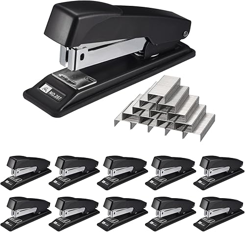 PATIKIL 10 engrapadoras de escritorio con 6000 grapas, grapadoras de escritorio estándar para oficina, capacidad de 25 hojas (266) para oficina,
