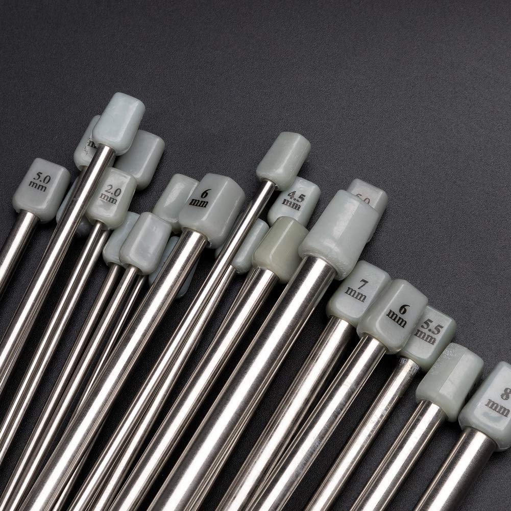 Set 22 Ferri Da Maglia Diritti In Acciaio Inox - 11 Paia Da 2mm A 8mm, Lunghezza 36 Cm, Con Accessori - 3
