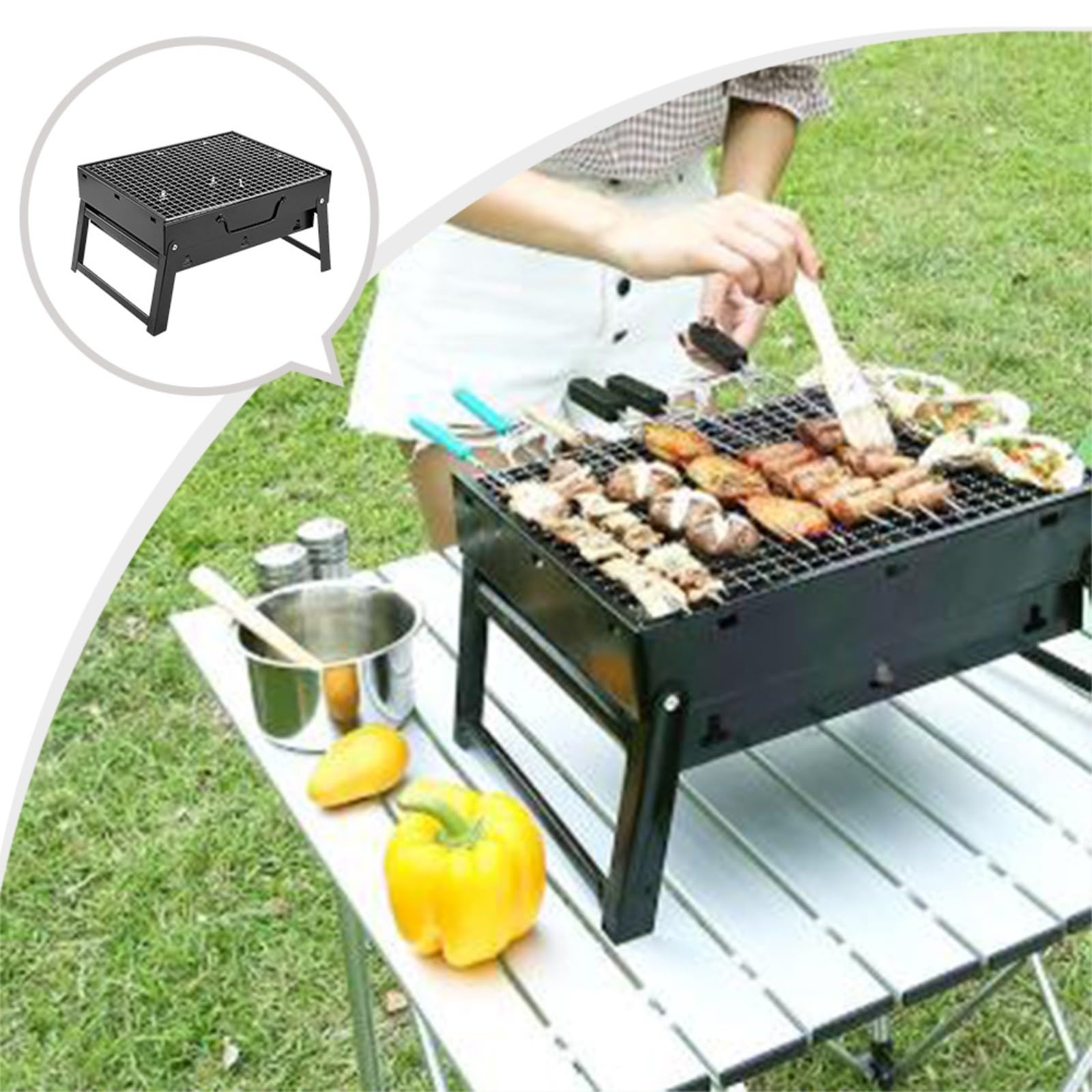 Grill Kempingowy, Grill Na Węgiel Drzewny, Grill Ogrodowy, Składany Przenośny Grill, Czarny Piec Ze Stali