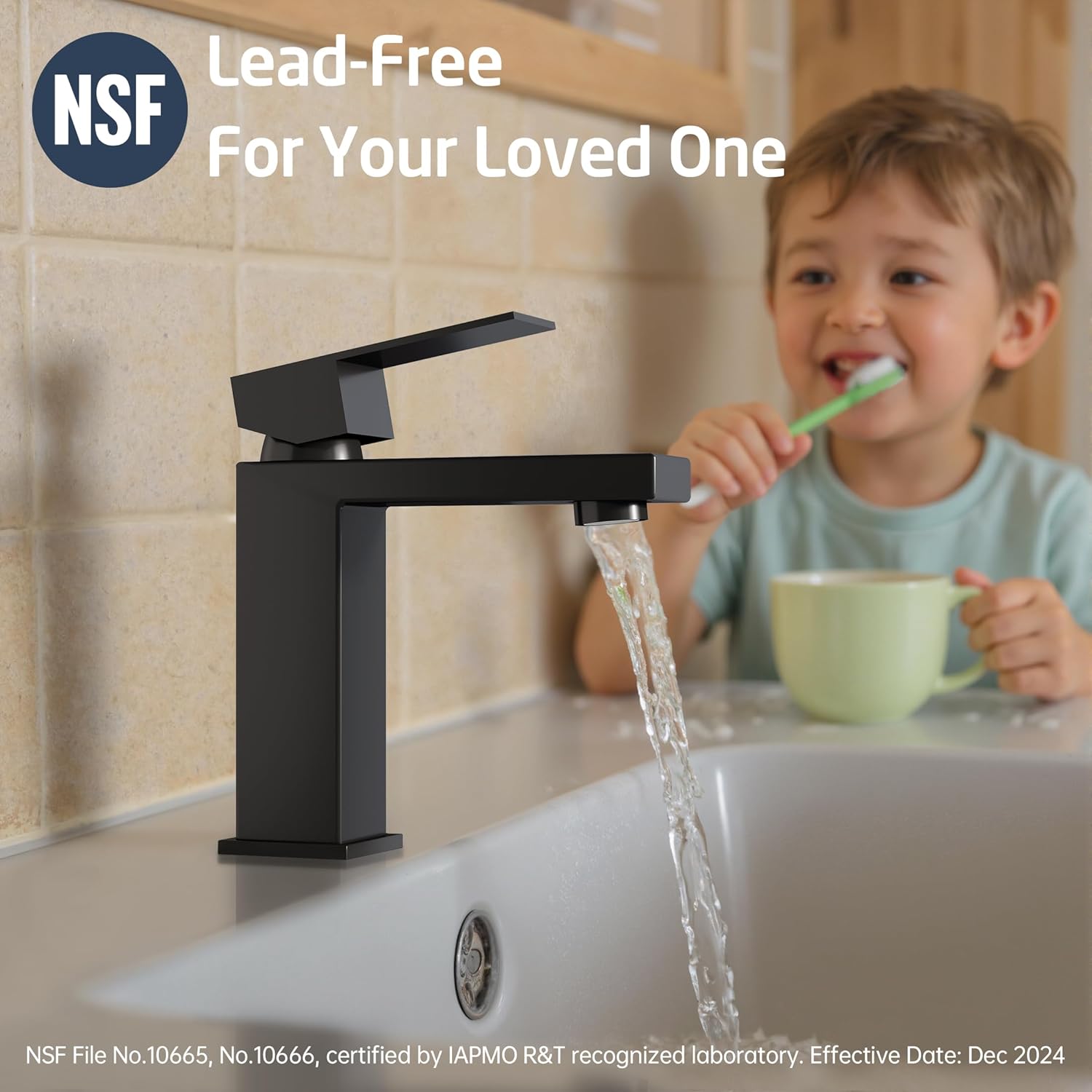 KES Black Bathroom Faucet Single Handle & Bathroom Sink Drain with Overflow, cUPC Certified Vanity Faucet with Pop Up Drain Stopper Stainless Steel Matte Black, L3156ALFF12-BK-C2 - Image 5