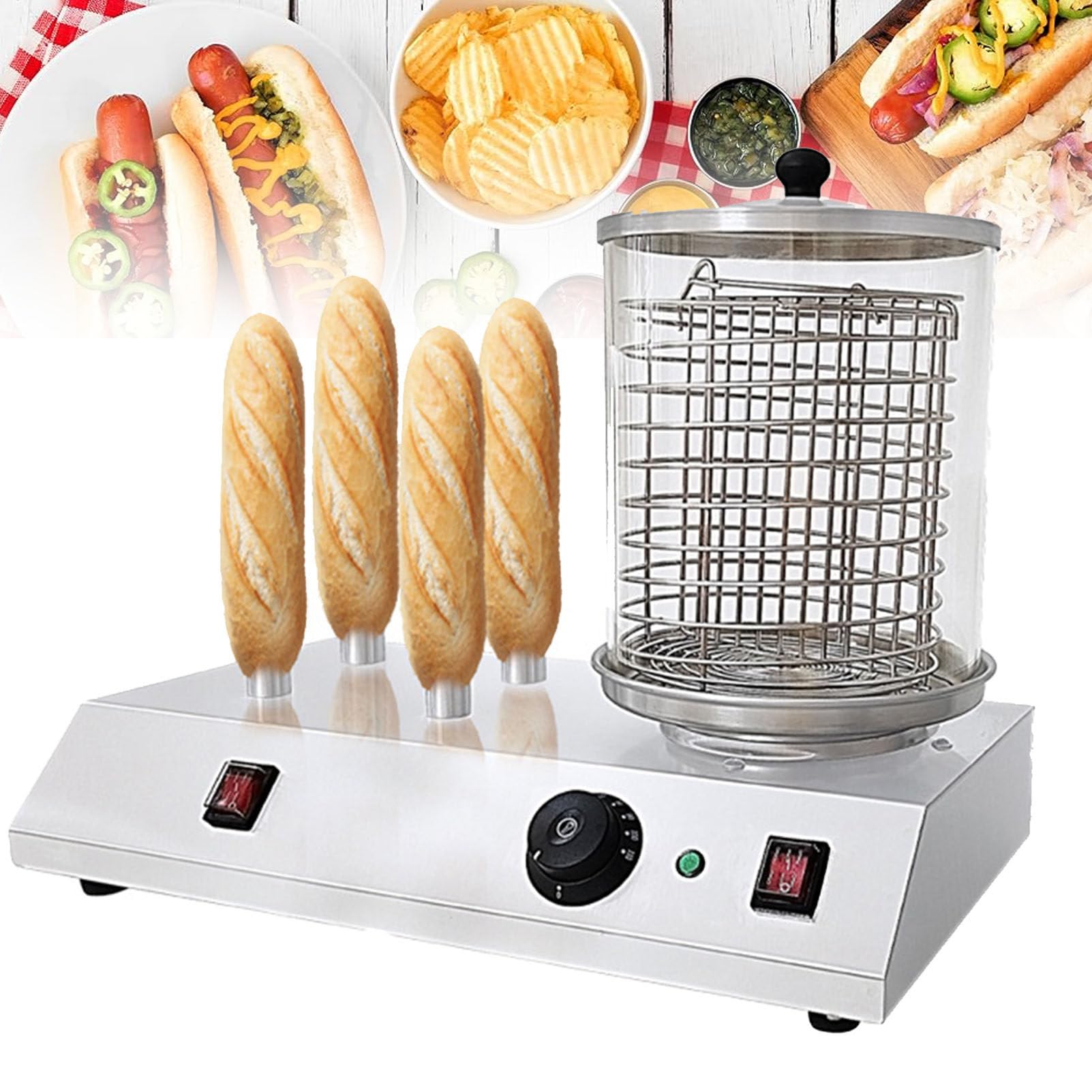 HTTGDGDH Commercial Hot Dog Machine, Stainless Steel Electric Hot Dog Machine, Household Fast Hot Dog Machine For Sausage Bun Heating,4