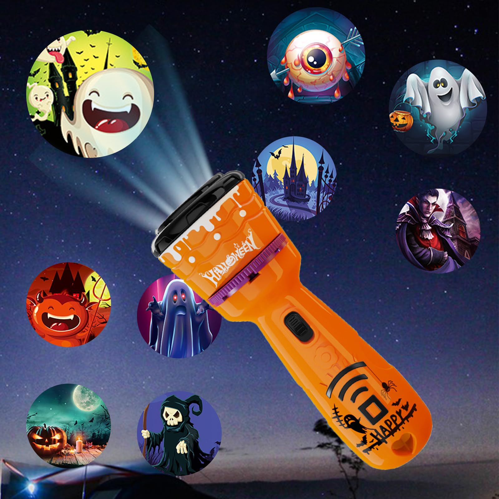 Linterna Proyector,Halloween Niños Proyector linterna,Proyector de Linterna Infantil,Proyector linterna para Niños,con 24 Patrones Diferentes Linterna Proyector de Diapositivas,Vampire,Kürbisse etc