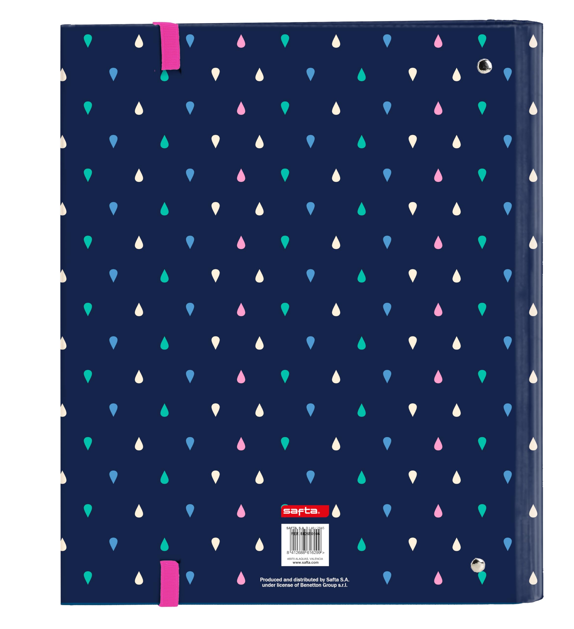 Safta BENETTON DROP - Carpeta 4 Anillas de 35 cm con 100 Hojas A4, Ideal para Niños de Diferentes Edades, Cómoda y Versátil, Calidad y Resistencia, 27x3.5x32 cm